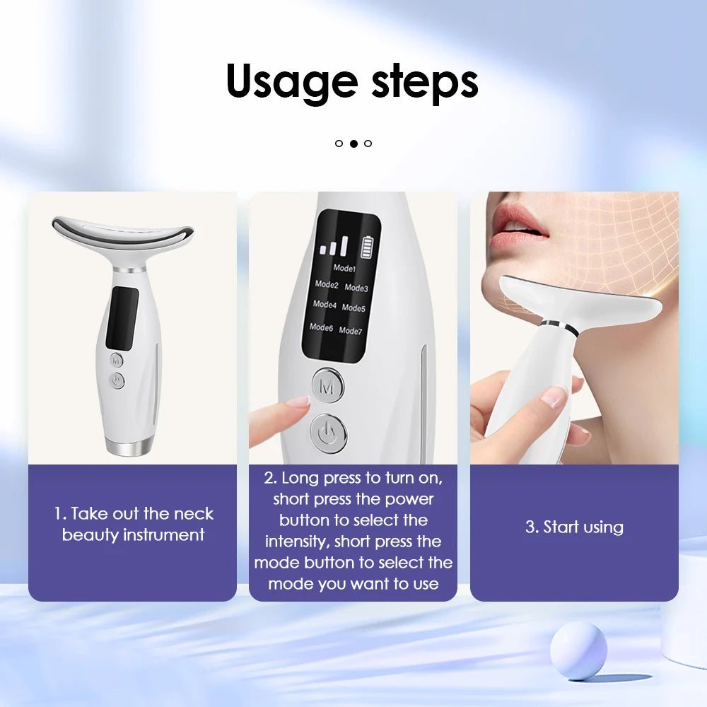 7-Color Light Neck Lifting Beauty Device Facial Vibration Massager Skin Rejuvenation&Double Chin Reducer Face Neck Firming Care