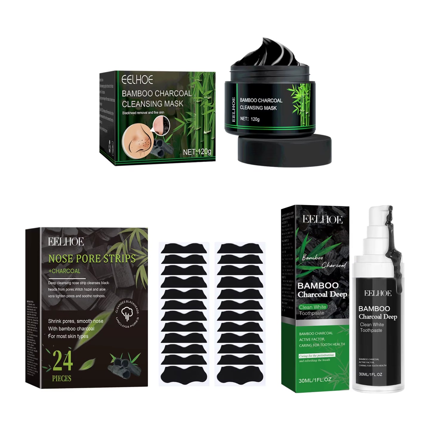 Charcoal Face Mask Nose Strips Toothpaste Blackhead Remover Clean Pores Teeth Whiten Oil Control Face Teeth Clean Series
