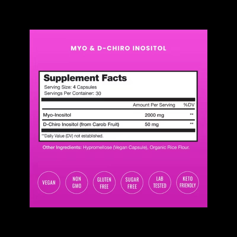 Inositol 2000 Mg Supplement, Ovarian & PCOS, Supports Female Fertility & Hormonal Balance, 120 Veggie Capsules