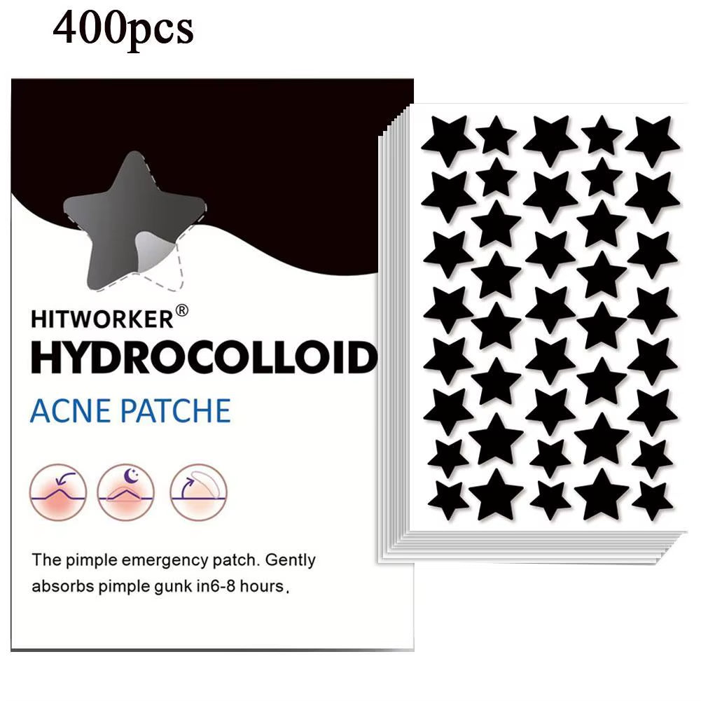 200/400 Counts Black Stars Shaped Hydrocolloid Acne Pimple Patches for Covering Zits Blemishes Spots, Pimple Popper Stickers Kit