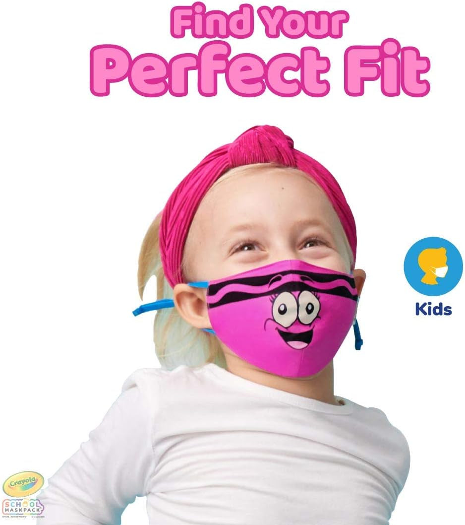 SCHOOL MASK PACK Crayola Kids Reusable Cloth Mask Set, Pinks and Purples Tip