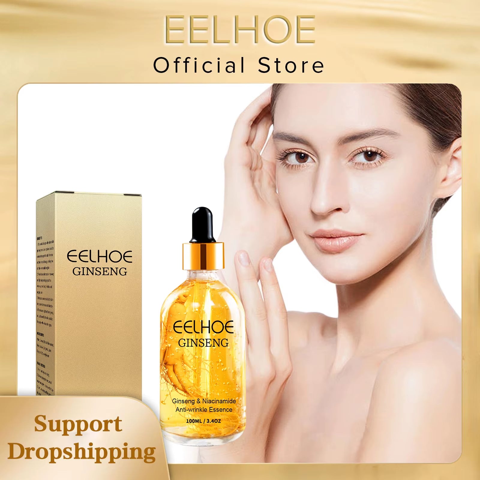 24K Gold Ginseng Serum anti Wrinkle Lifting Firming Fade Fine Lines Lightening Spot Hyaluronic Acid Nicotinamide Facial Essence