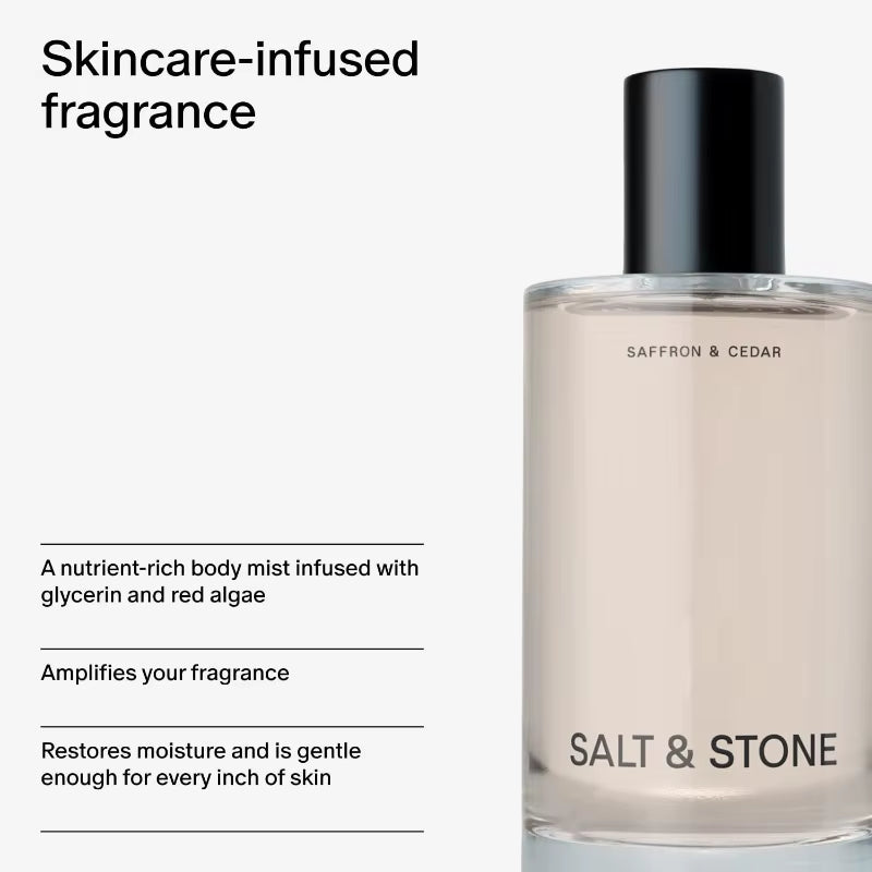 Salt & Stone Body Mist Saffron Cedar Scent Skincare Infused Perfume Hair Body Spray for Women and Men