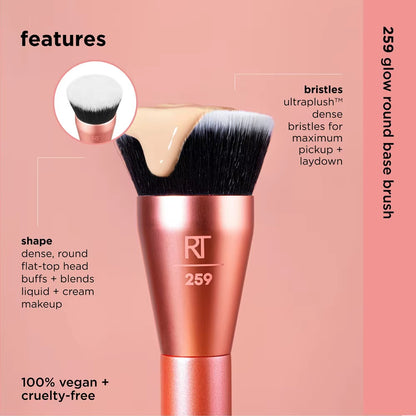 Glow round Base Makeup Brush Liquid Cream Foundation Smooth Full Coverage Precise Application Vegan Cruelty Free Ultraplush