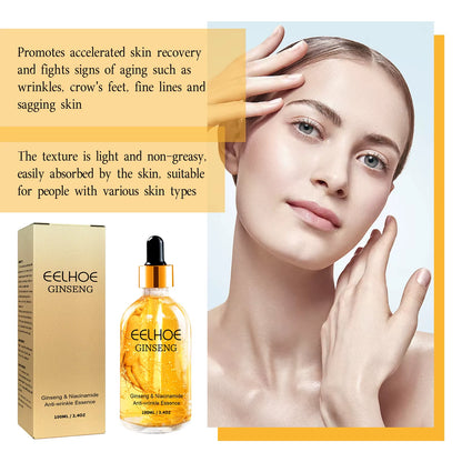 24K Gold Ginseng Serum anti Wrinkle Lifting Firming Fade Fine Lines Lightening Spot Hyaluronic Acid Nicotinamide Facial Essence