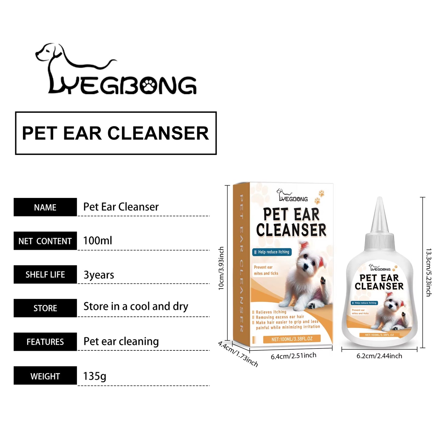 100Ml Pet Ear Cleaner Drops Remove Mites Dog Cat Ear Clean Soothing Care Itching Relief Deodorant Pet Clean Earwax Drops