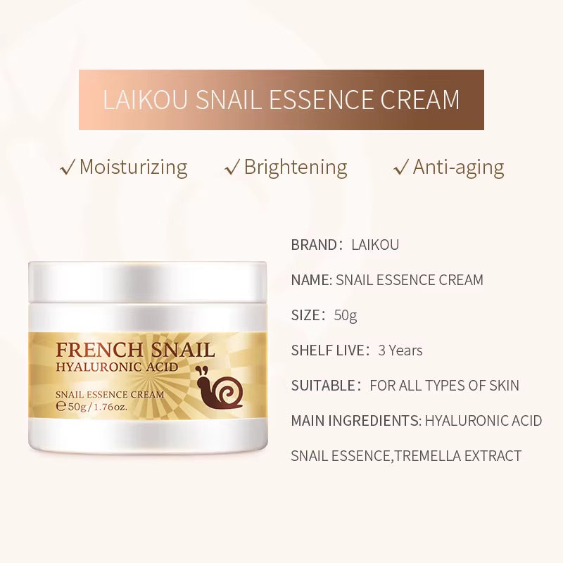 Snail Face Cream Hyaluronic Acid Moisturizer Firming Facial Cream Collagen Nourishing Serum Skin Care 50ML