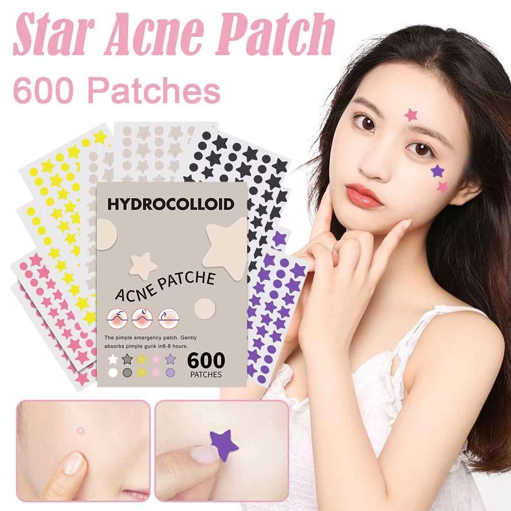 600 Counts Colorful Star Spot Acne/Pimple Patch for Face, Hydrocolloid Cute Star Shaped Acne Patch Invisible Zit Cover Stickers