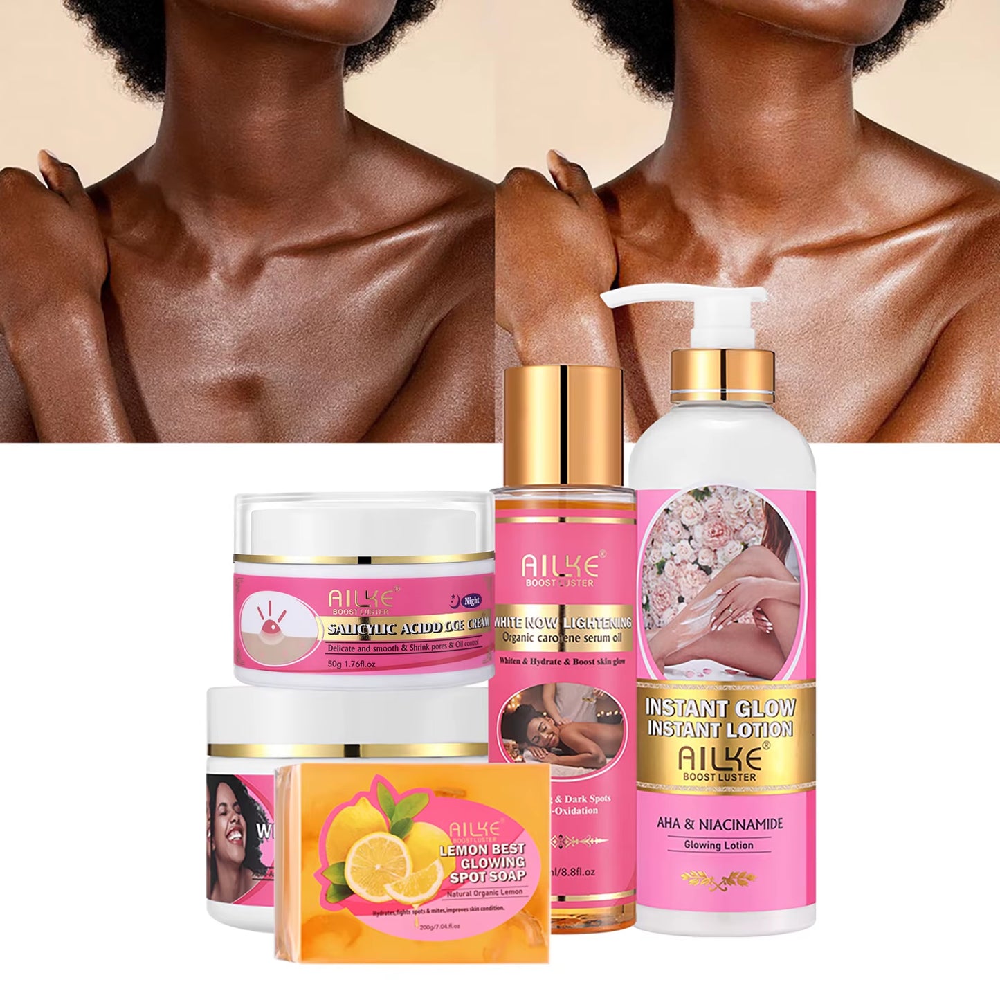 Natural Whitening Skin Care Set for All Skin Types, Clear Stubborn Acne, Dark Spots Kit, Reduce Melanin, Pigmentation