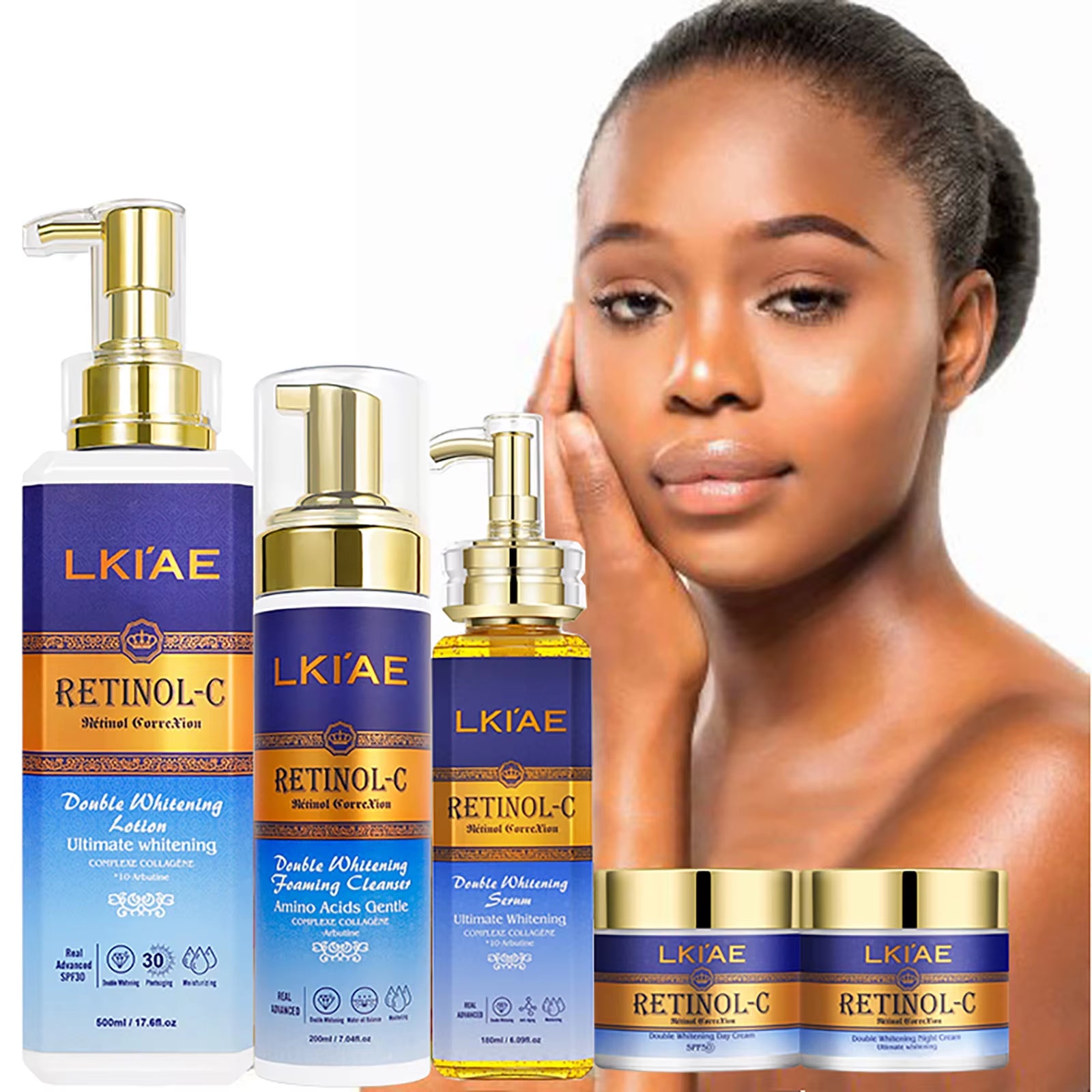 Hot Selling Brightening Lotion Kit Women Organic 5Pcs Routine Skin Whitening and Skincare Set with Retinol