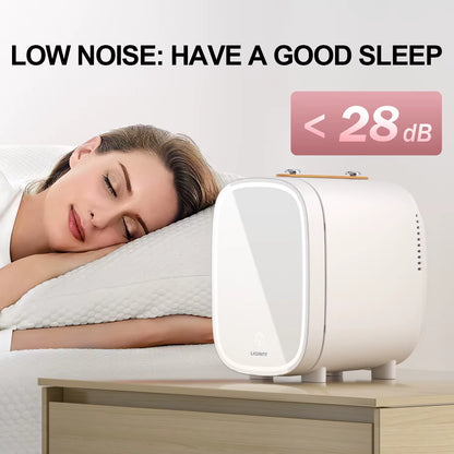 Skincare Fridge 4L, Mini Fridge with 3-Level LED Mirror, Low Noise, Cooler & Warmer, Portable for Bedroom, Office & Car