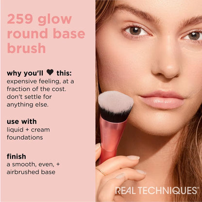 Glow round Base Makeup Brush Liquid Cream Foundation Smooth Full Coverage Precise Application Vegan Cruelty Free Ultraplush