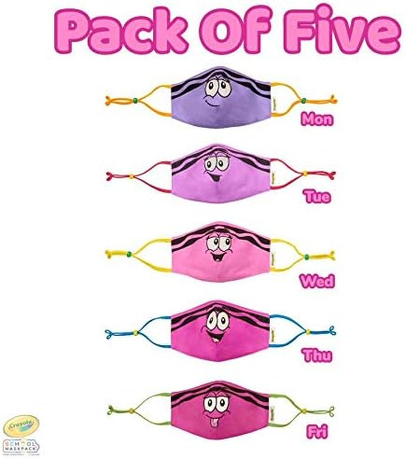 SCHOOL MASK PACK Crayola Kids Reusable Cloth Mask Set, Pinks and Purples Tip