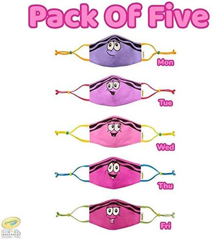 SCHOOL MASK PACK Crayola Kids Reusable Cloth Mask Set, Pinks and Purples Tip
