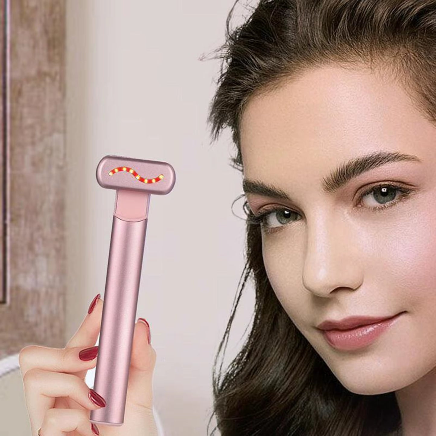 Eye Massager Wand Rechargeable Heated Vibration Electric Facial Beauty Device for Skin Care at Home Pink