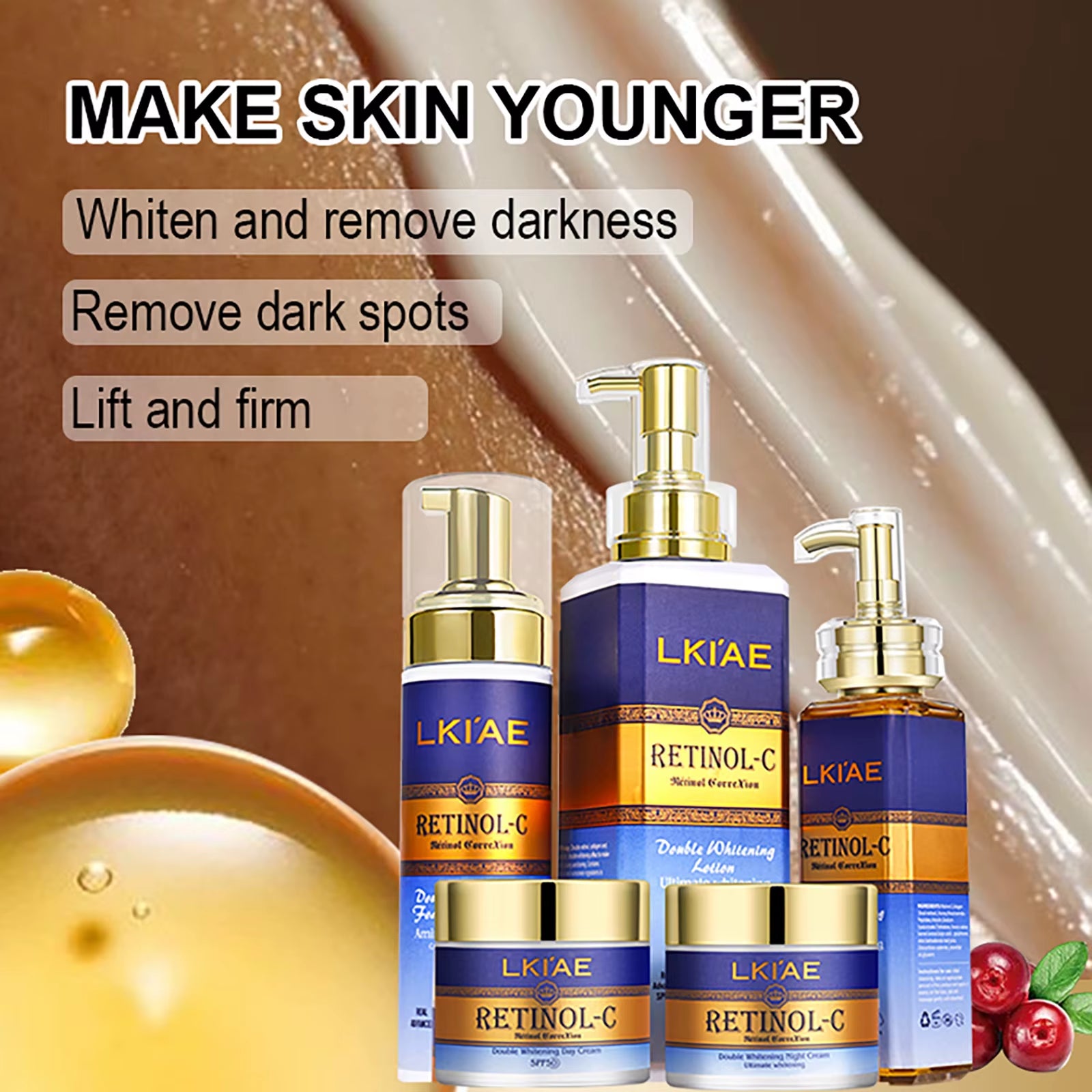 Hot Selling Brightening Lotion Kit Women Organic 5Pcs Routine Skin Whitening and Skincare Set with Retinol