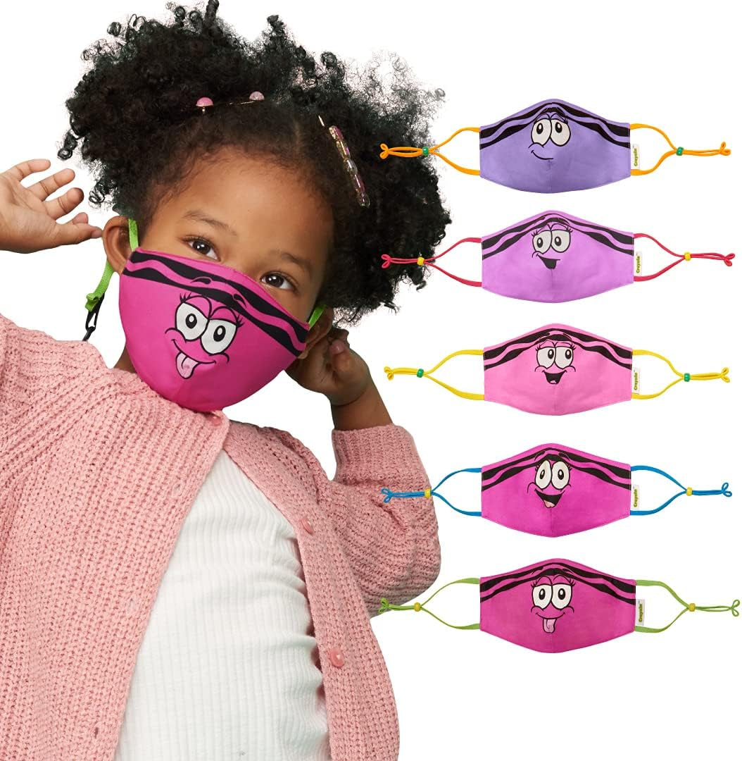 SCHOOL MASK PACK Crayola Kids Reusable Cloth Mask Set, Pinks and Purples Tip