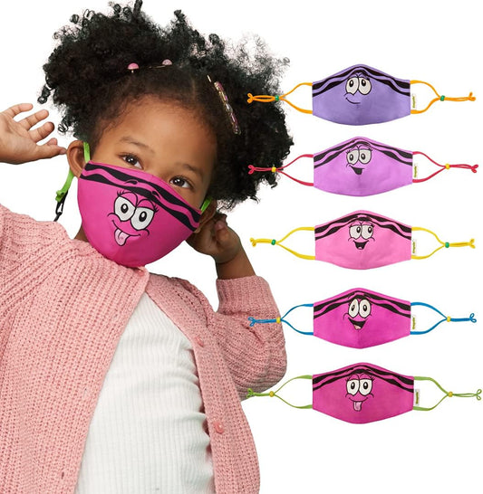 SCHOOL MASK PACK Crayola Kids Reusable Cloth Mask Set, Pinks and Purples Tip