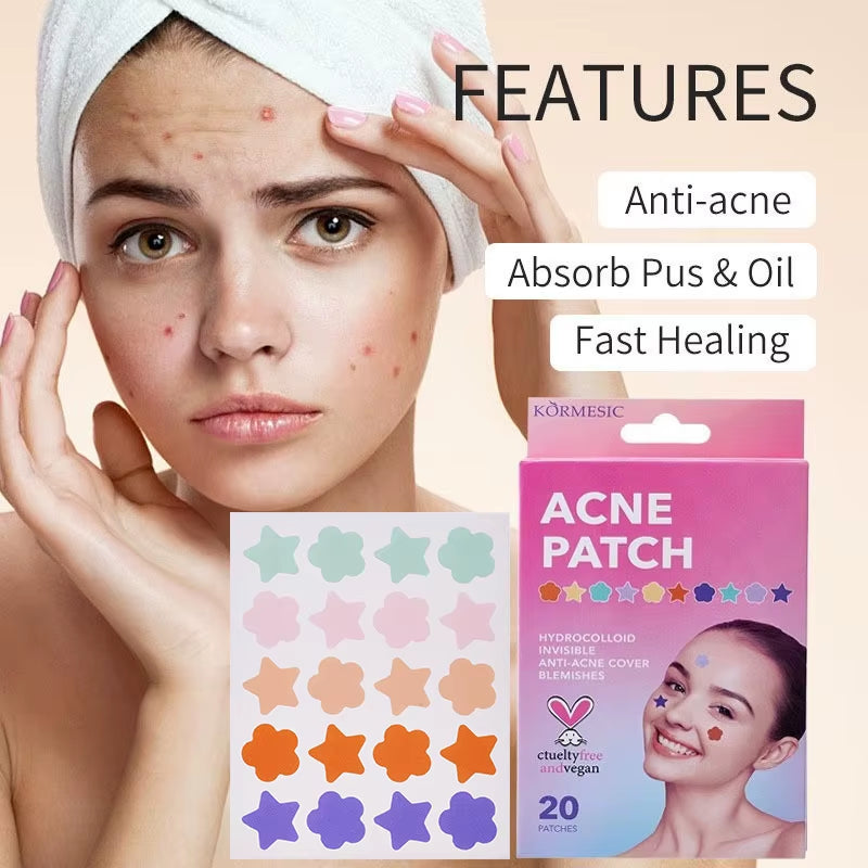 KORMESIC Colorful Star Acne Patches Pimple Nourishing Hydrating Anti-Aging Facial Treatment + Blackhead Removal Skin Care