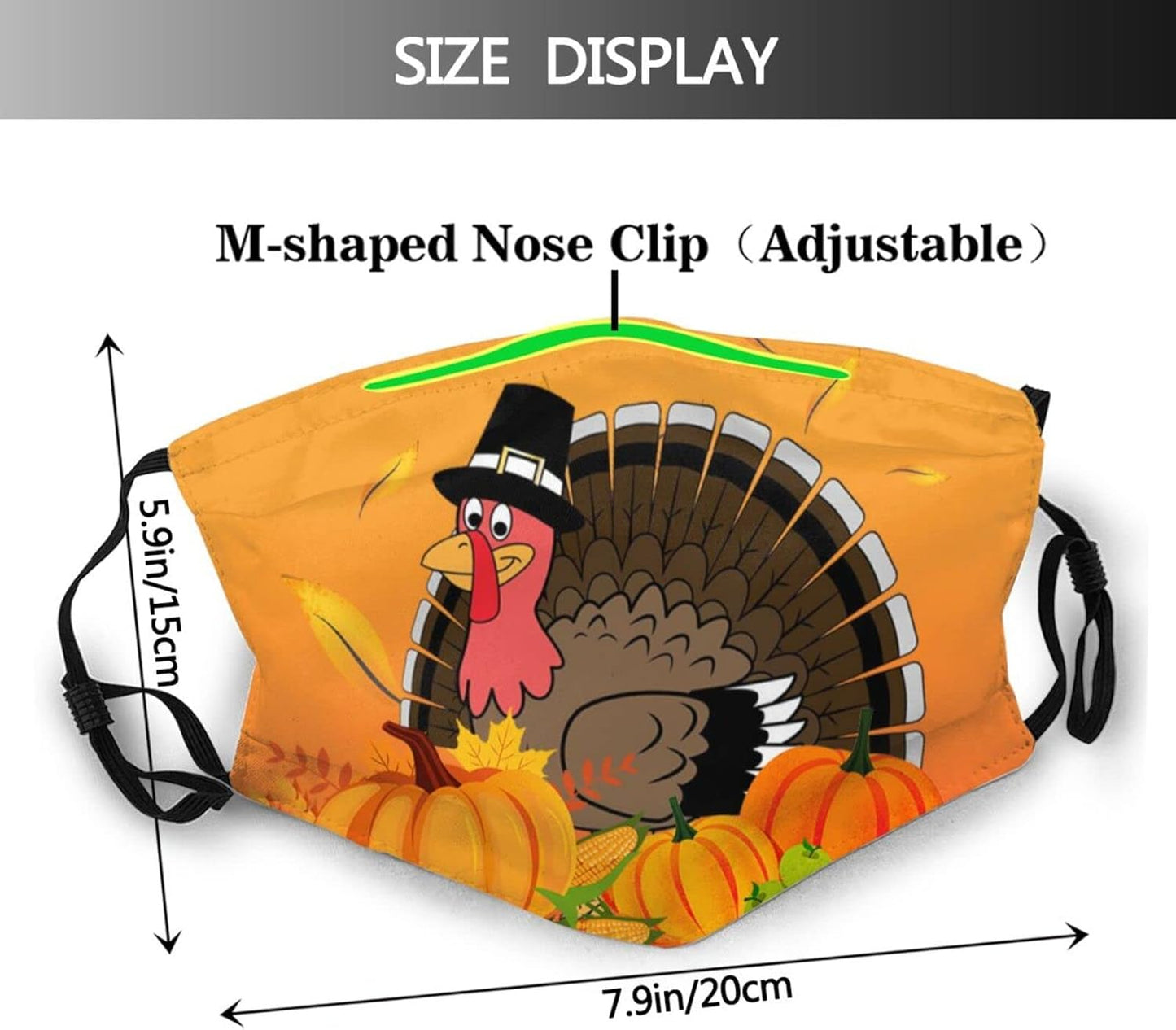 Face Mask Thanksgiving Turkey Pumpkin Maple Leaf Funny Mask for Adults Reusable Washable Adjustable Elastic Ear Straps with 10 Filter