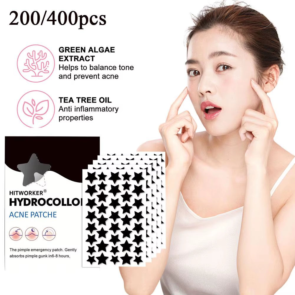 200/400 Counts Black Stars Shaped Hydrocolloid Acne Pimple Patches for Covering Zits Blemishes Spots, Pimple Popper Stickers Kit