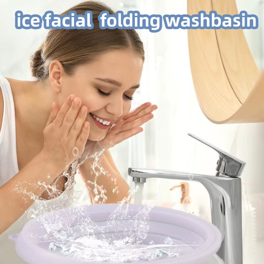 Silicone Face Bowl with Built-In Icetray Collapsible Ice Facial Folding Washbasin Face Ice Bath Water Chiller