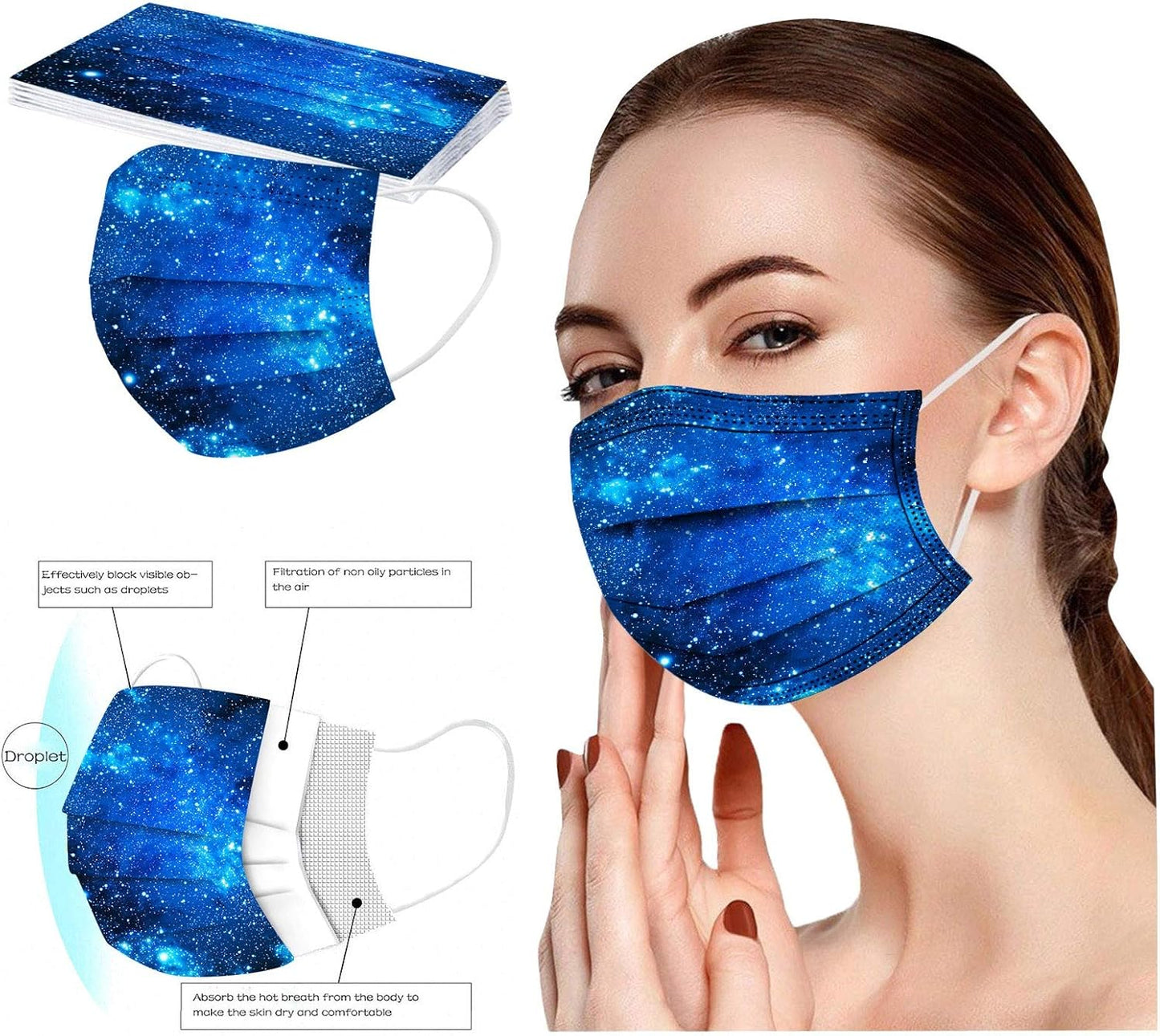 50Pcs Butterfly Print Disposable Facemask for Adults Women with Designs Papermasks 3 Ply Breathable Non Woven Face Guard