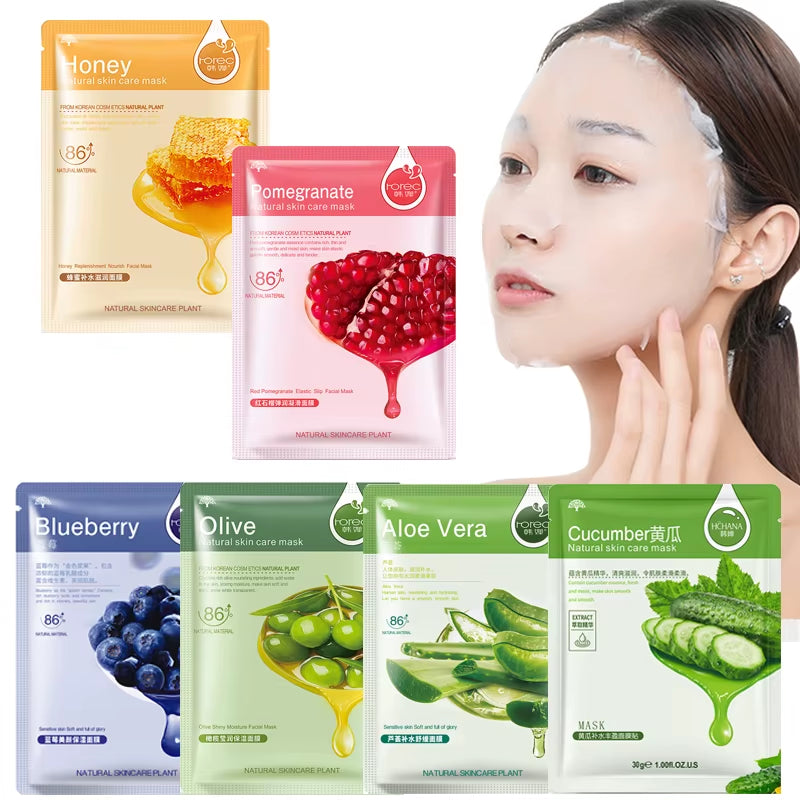6/12Pcs Fruits Face Mask Moisturizing Oil Control Firming Aloe Korean Cosmetics Sheet Face Mask Beauty Skin Care Prodcuts