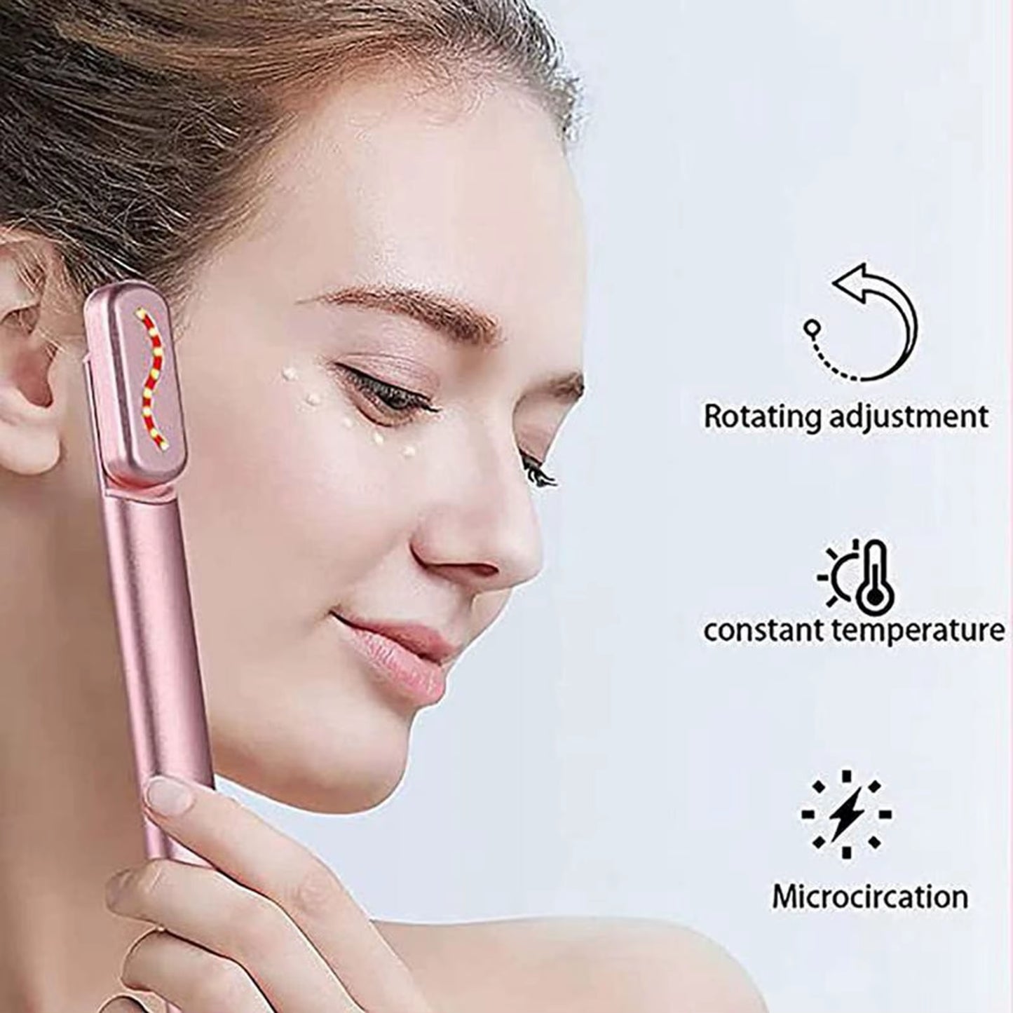Eye Massager Wand Rechargeable Heated Vibration Electric Facial Beauty Device for Skin Care at Home Pink