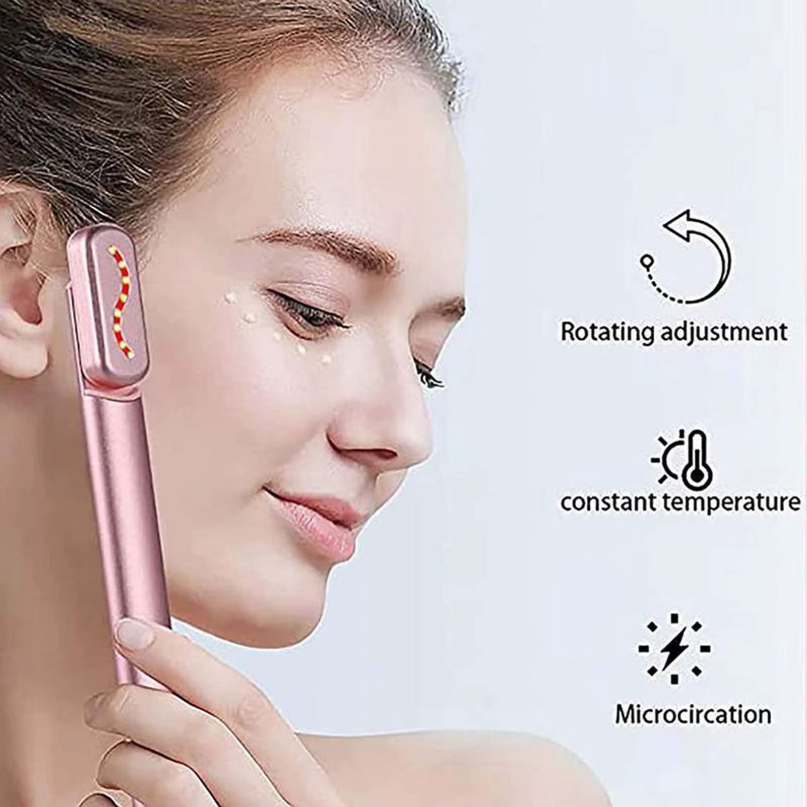 Eye Massager Wand Rechargeable Heated Vibration Electric Facial Beauty Device for Skin Care at Home Pink