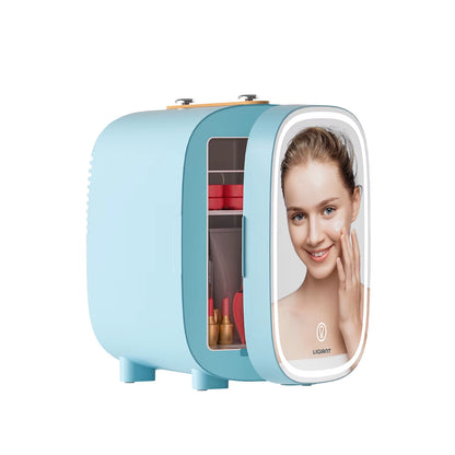 Skincare Fridge 4L, Mini Fridge with 3-Level LED Mirror, Low Noise, Cooler & Warmer, Portable for Bedroom, Office & Car