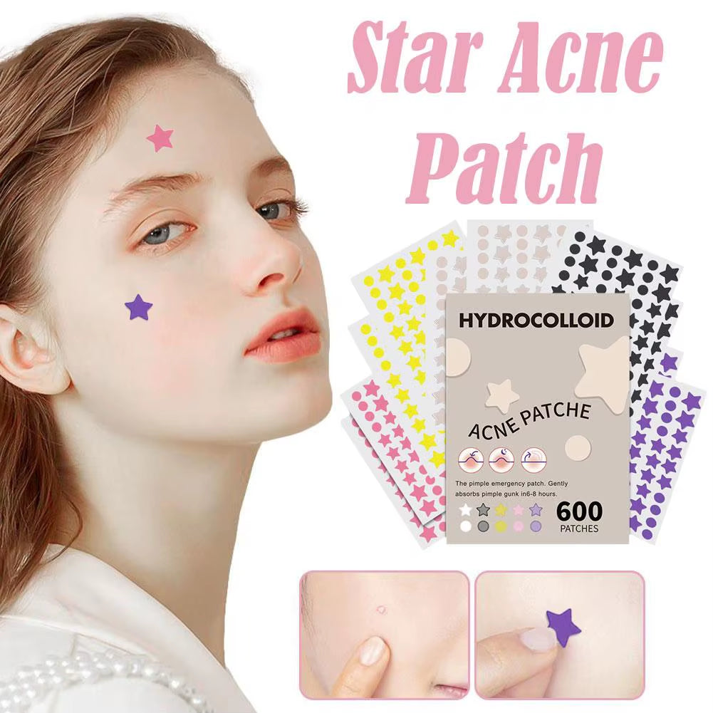 600 Counts Colorful Star Spot Acne/Pimple Patch for Face, Hydrocolloid Cute Star Shaped Acne Patch Invisible Zit Cover Stickers