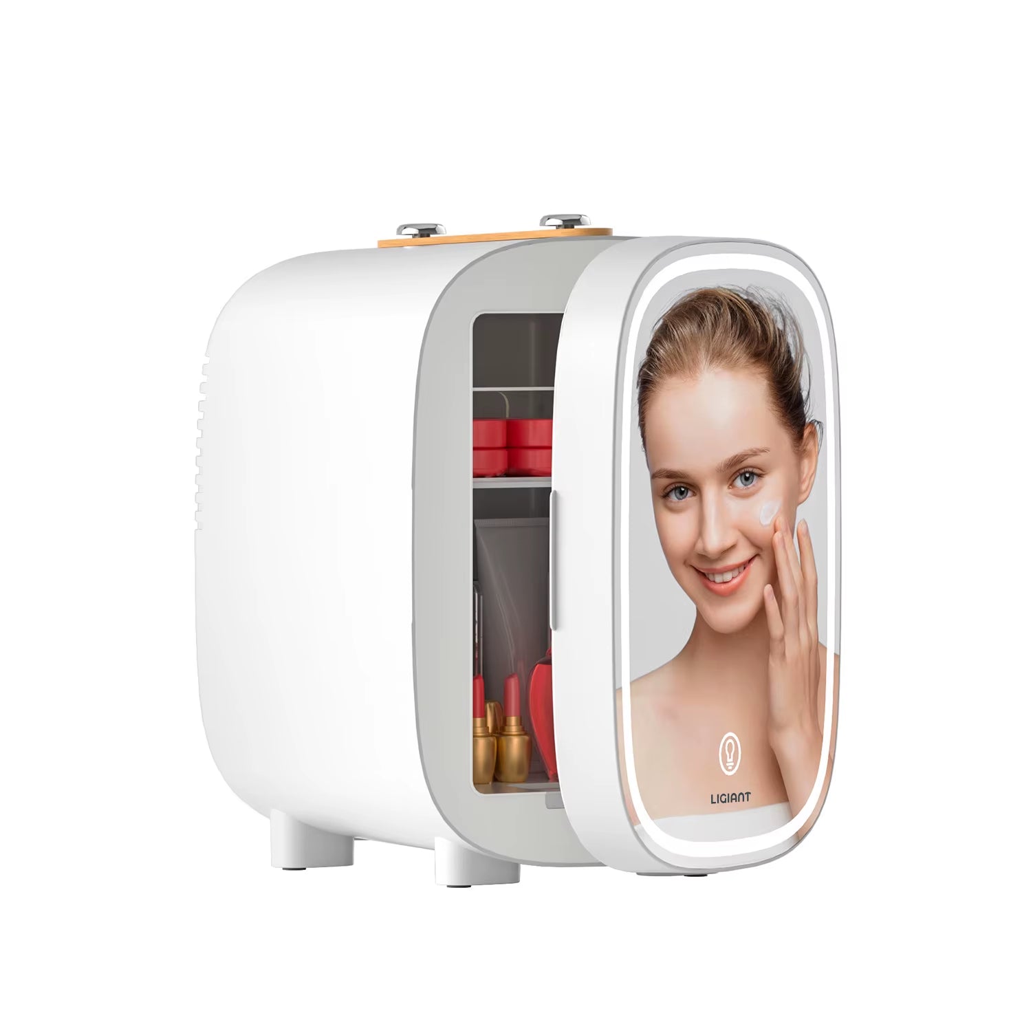 Skincare Fridge 4L, Mini Fridge with 3-Level LED Mirror, Low Noise, Cooler & Warmer, Portable for Bedroom, Office & Car