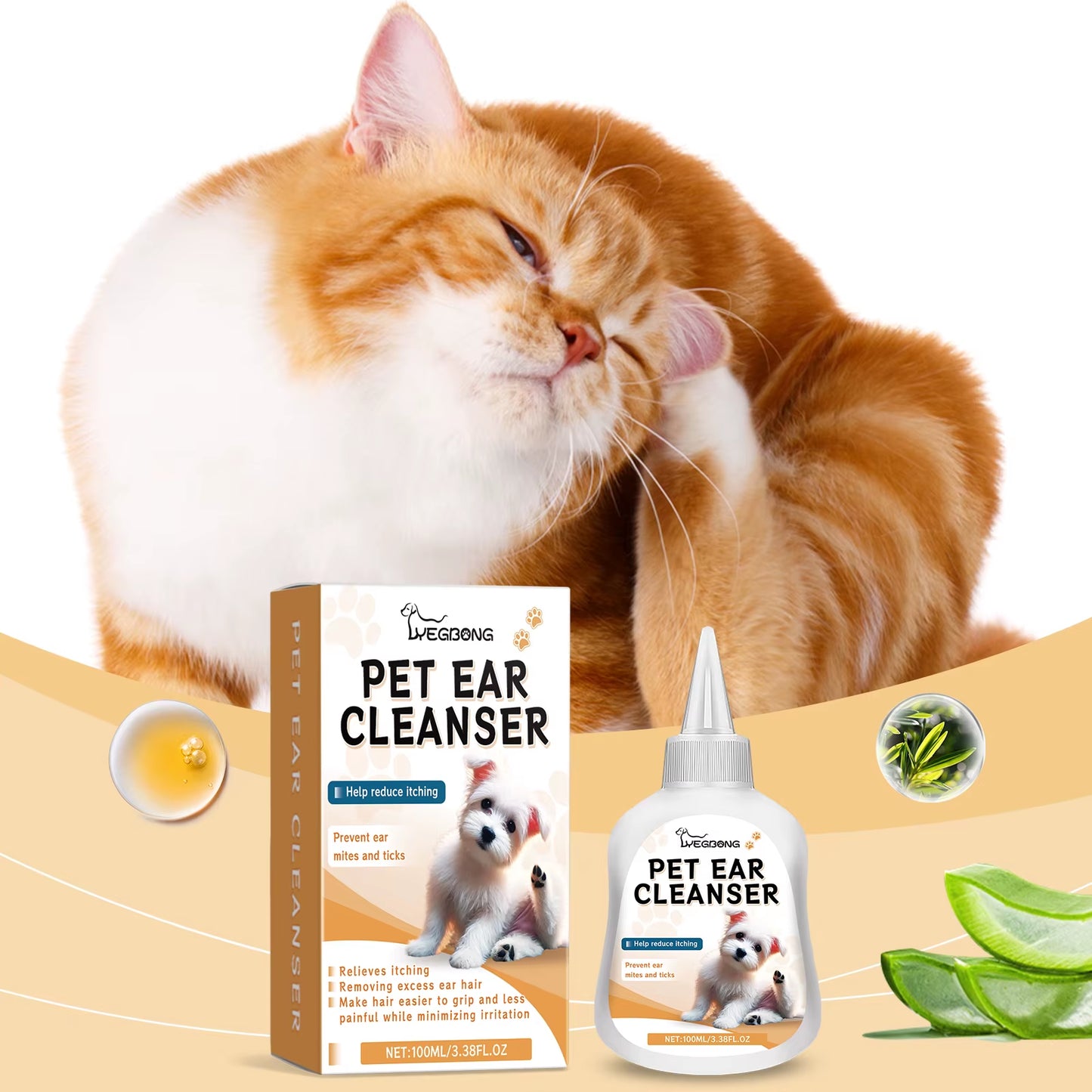100Ml Pet Ear Cleaner Drops Remove Mites Dog Cat Ear Clean Soothing Care Itching Relief Deodorant Pet Clean Earwax Drops