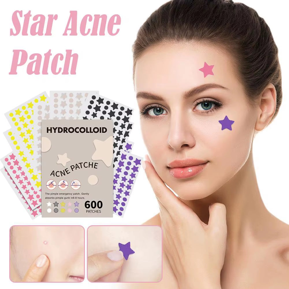 600 Counts Colorful Star Spot Acne/Pimple Patch for Face, Hydrocolloid Cute Star Shaped Acne Patch Invisible Zit Cover Stickers