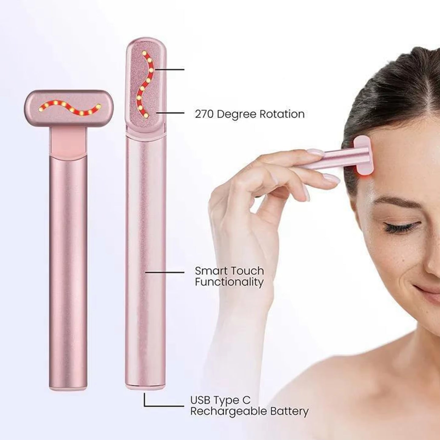 Eye Massager Wand Rechargeable Heated Vibration Electric Facial Beauty Device for Skin Care at Home Pink