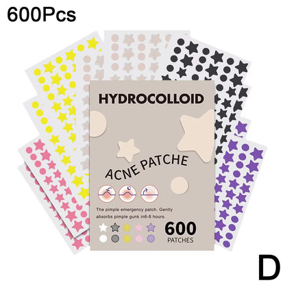 600 Counts Colorful Star Spot Acne/Pimple Patch for Face, Hydrocolloid Cute Star Shaped Acne Patch Invisible Zit Cover Stickers