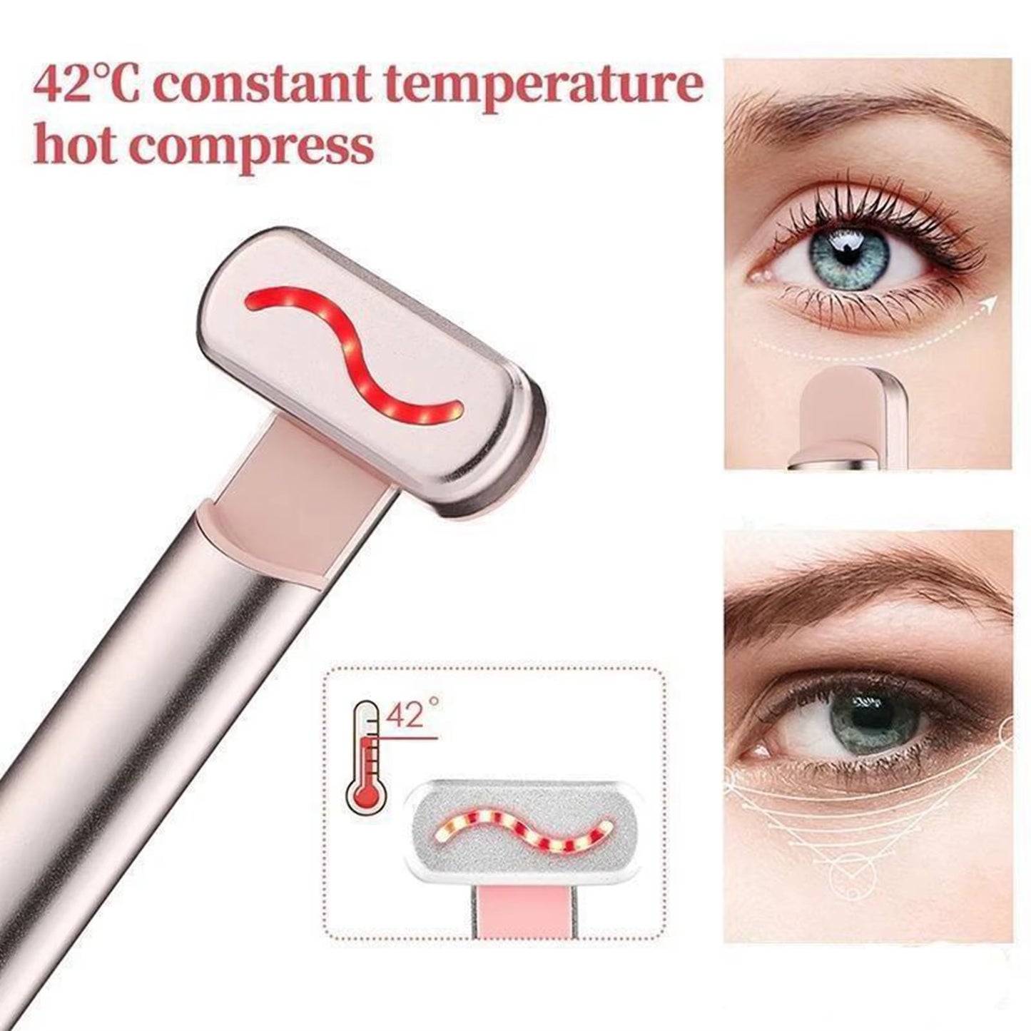 Eye Massager Wand Rechargeable Heated Vibration Electric Facial Beauty Device for Skin Care at Home Pink