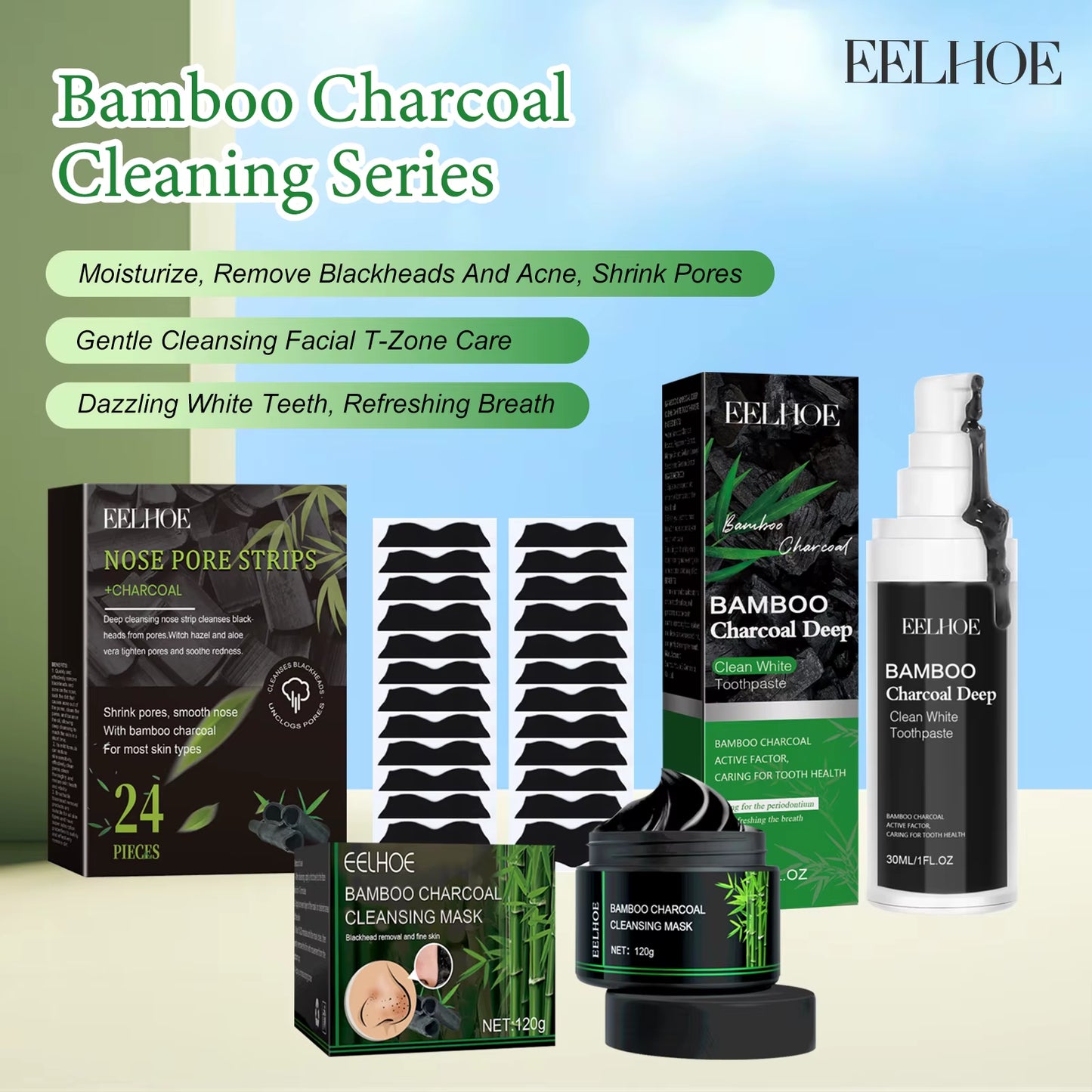 Charcoal Face Mask Nose Strips Toothpaste Blackhead Remover Clean Pores Teeth Whiten Oil Control Face Teeth Clean Series