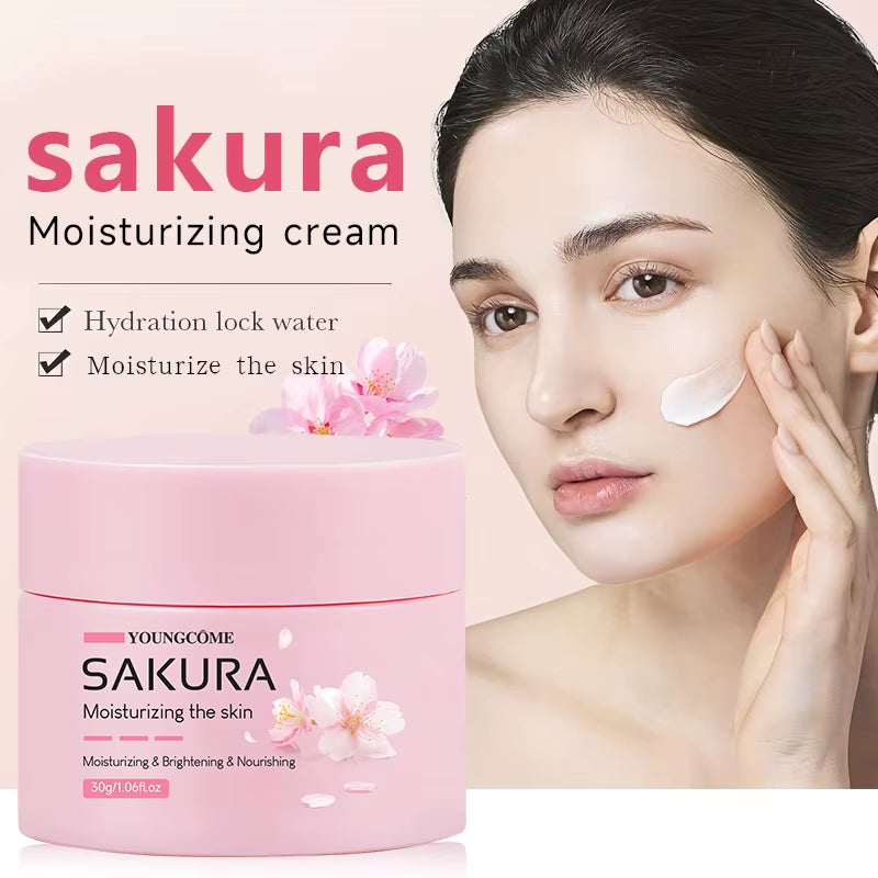 Sakura Essence Cream,Cherry Blossom Facial Moisturizer for Dry & Rough Skin,Anti Aging Face Lifting Nourishing Repair Collagen