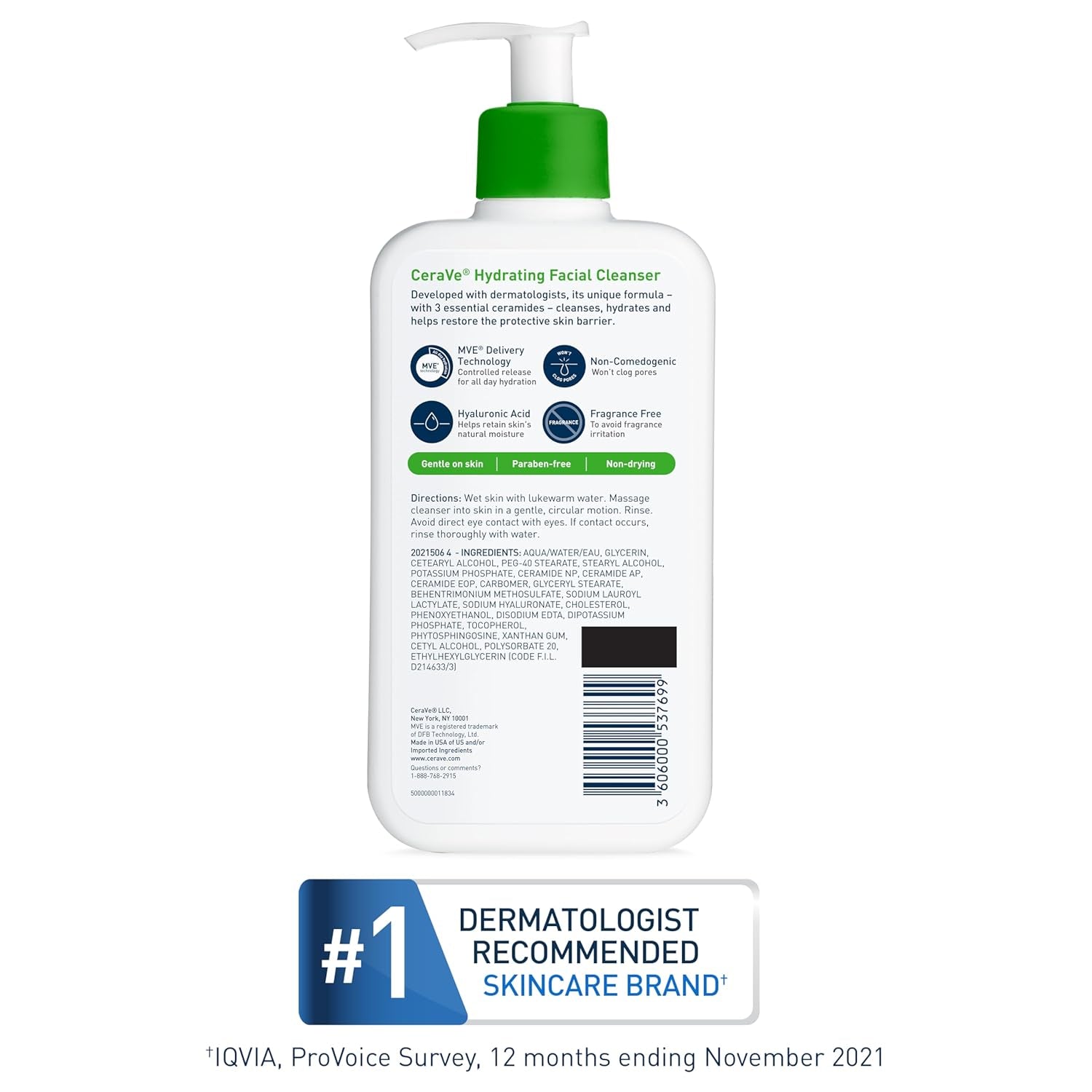 Hydrating Facial Cleanser for Normal to Dry Skin with Hyaluronic Acid, Ceramides, and Glycerin - National Eczema Association Certified