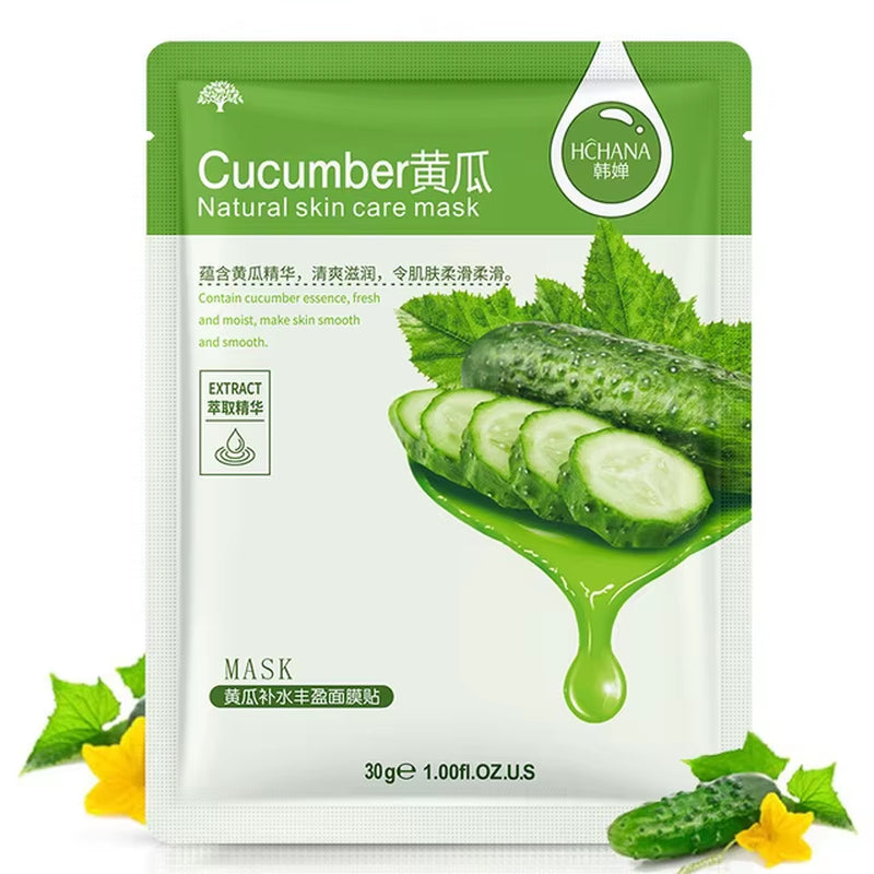 30Pcs Natural Plant Facial Mask Moisturizing Oil Control Anti-Aging Fruit Aloe Korean Sheet Face Mask Beauty Skin Care Prodcuts