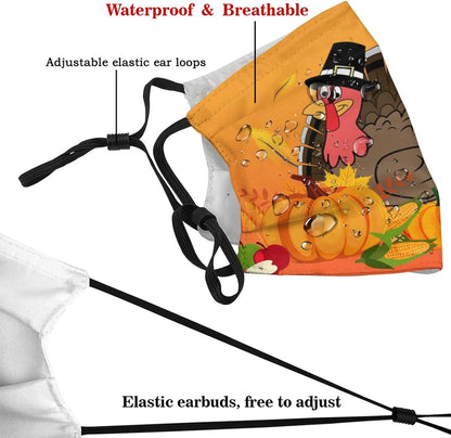 Face Mask Thanksgiving Turkey Pumpkin Maple Leaf Funny Mask for Adults Reusable Washable Adjustable Elastic Ear Straps with 10 Filter