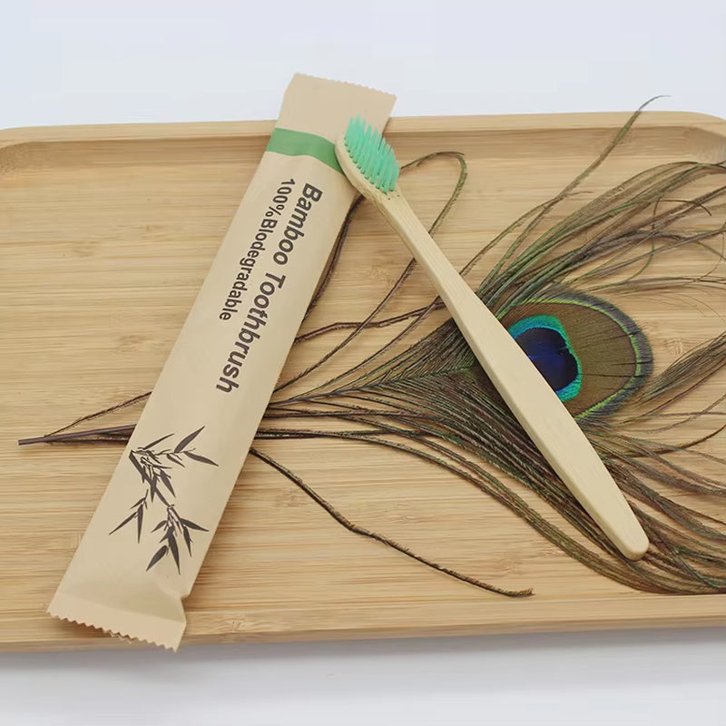 Bamboo Toothbrushes 100Pcs Eco Friendly Resuable Toothbrush Adult Wooden Soft Tooth Brush Eco Friendly Vegan