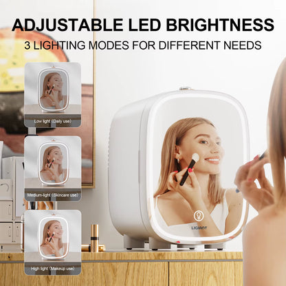 Skincare Fridge 4L, Mini Fridge with 3-Level LED Mirror, Low Noise, Cooler & Warmer, Portable for Bedroom, Office & Car