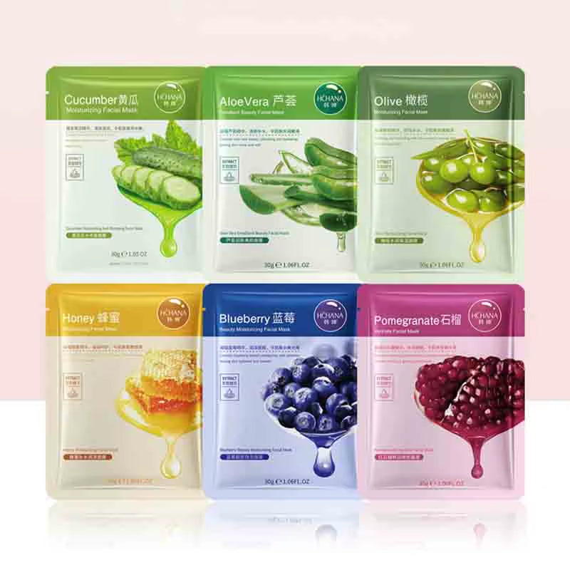 6/12Pcs Fruits Face Mask Moisturizing Oil Control Firming Aloe Korean Cosmetics Sheet Face Mask Beauty Skin Care Prodcuts