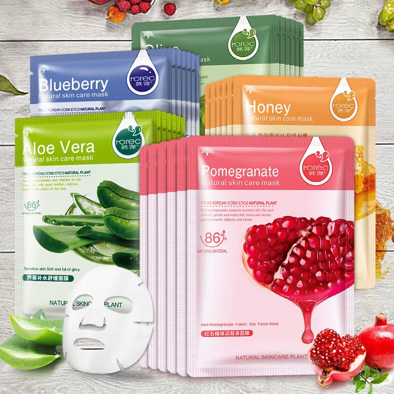 6/12Pcs Fruits Face Mask Moisturizing Oil Control Firming Aloe Korean Cosmetics Sheet Face Mask Beauty Skin Care Prodcuts