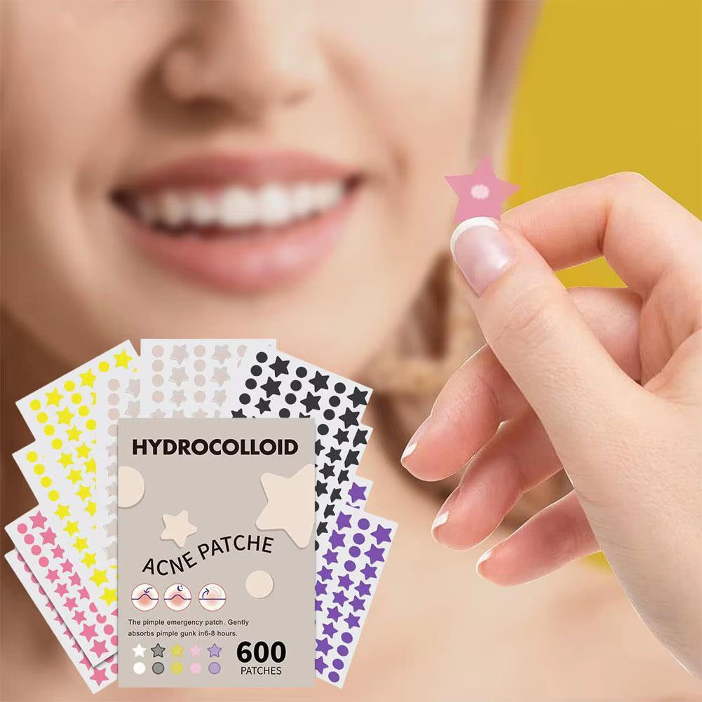 600 Counts Colorful Star Spot Acne/Pimple Patch for Face, Hydrocolloid Cute Star Shaped Acne Patch Invisible Zit Cover Stickers