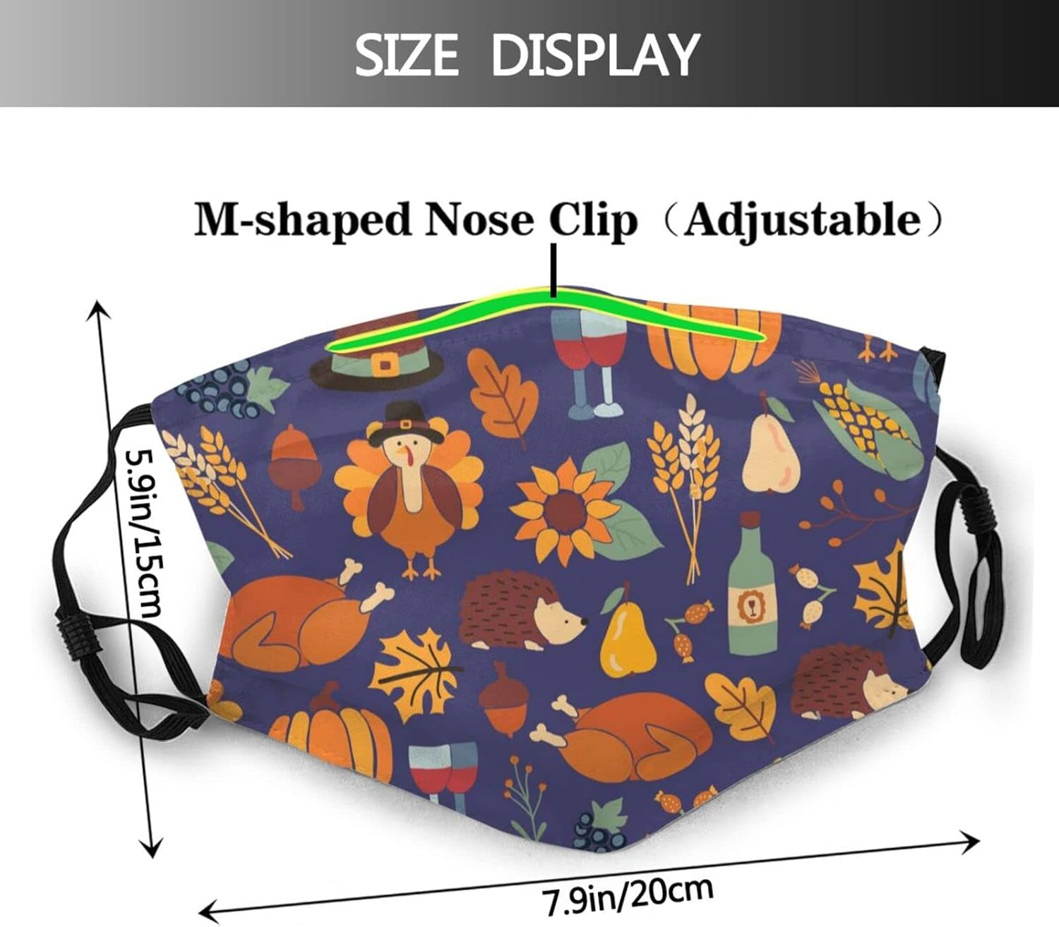 Face Mask Thanksgiving Turkey Pumpkin Maple Leaf Funny Mask for Adults Reusable Washable Adjustable Elastic Ear Straps with 10 Filter